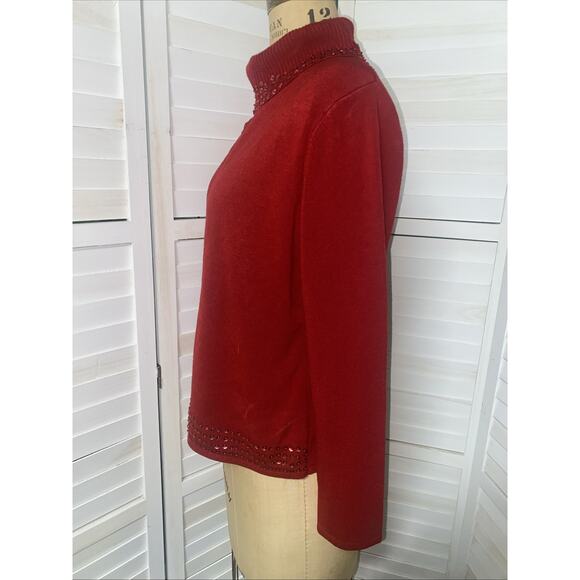 Vintage 90s Norton Mcnaughton Red Sweater Cardigan Sequins Women’s Sz Large - Picture 7 of 8
